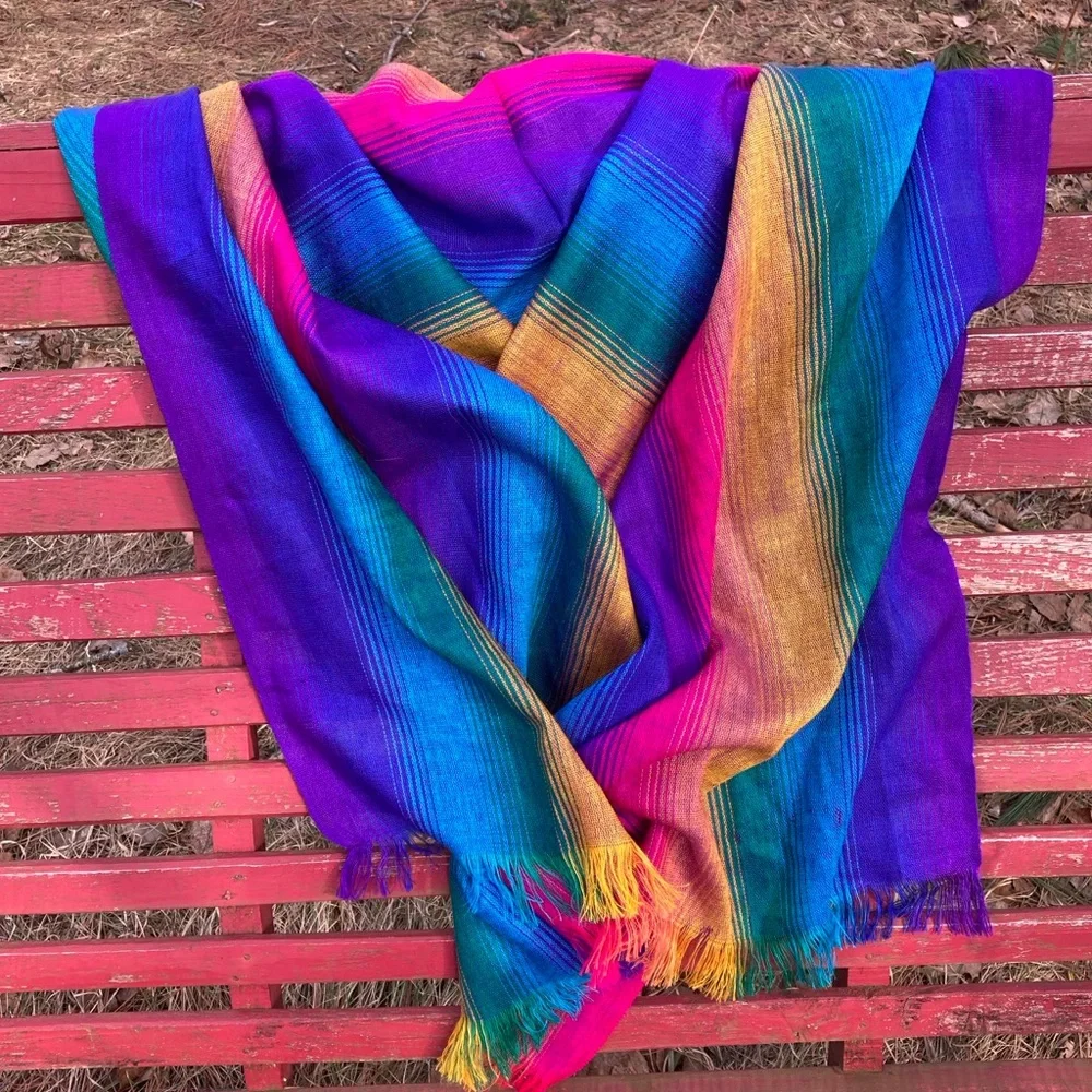 Boho Scarf Handcrafted Wrap Shawl Beautiful Colorful Rainbow Lightweigh